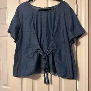 Eloquii Blue Denim Tie Front Boxy Blouse